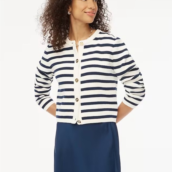 ✨ J.Crew Navy & White Striped Cardigan – Size M ✨ - Picture 2 of 9